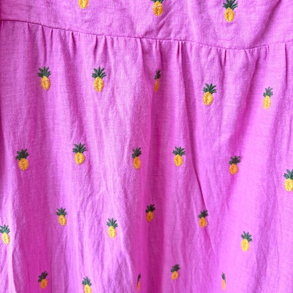 FARM Rio Pink Embroidered Pineapples Puff Sleeve Midi Dress - Picture 8 of 11